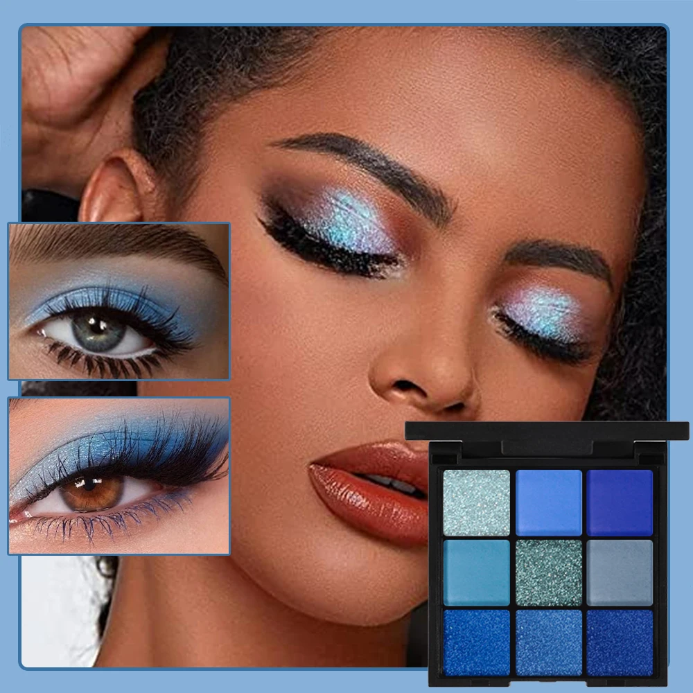 9-color Blue Eyeshadow Palette, Super Color Rendering, Long-lasting, Easy to Mix And Match, High-quality Pigments, Matte,Glitter - Image 2