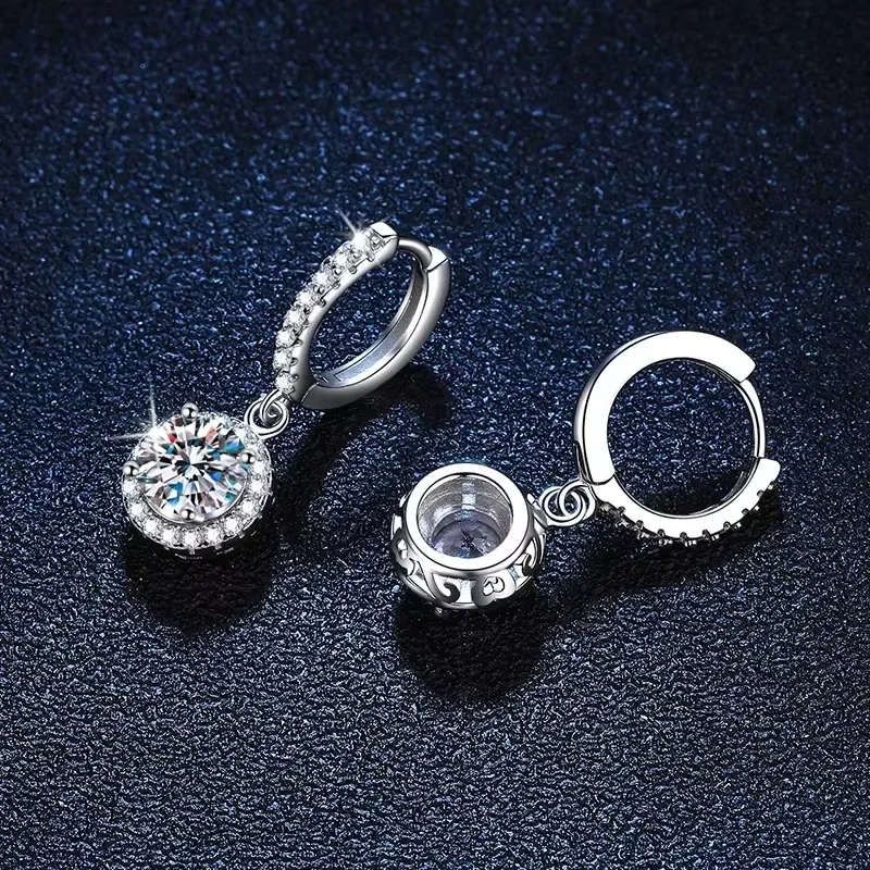 925 Sterling Silver 1 Carat Moissanite Round Earrings for Women Luxury Evening Style - Image 3