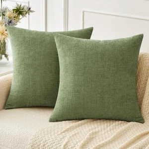 Chenille Throw Pillow Covers Green Soft Solid Cushion Cover for Sofa Living Room Plush Accent Spring Pillowcases for Home Decor