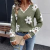 Women Invierno Herbst Mode New Autumn Sweaters V-neck Jacquard Long-sleeved Versatile Knitted Pullover Sweater Maglione Da Donna