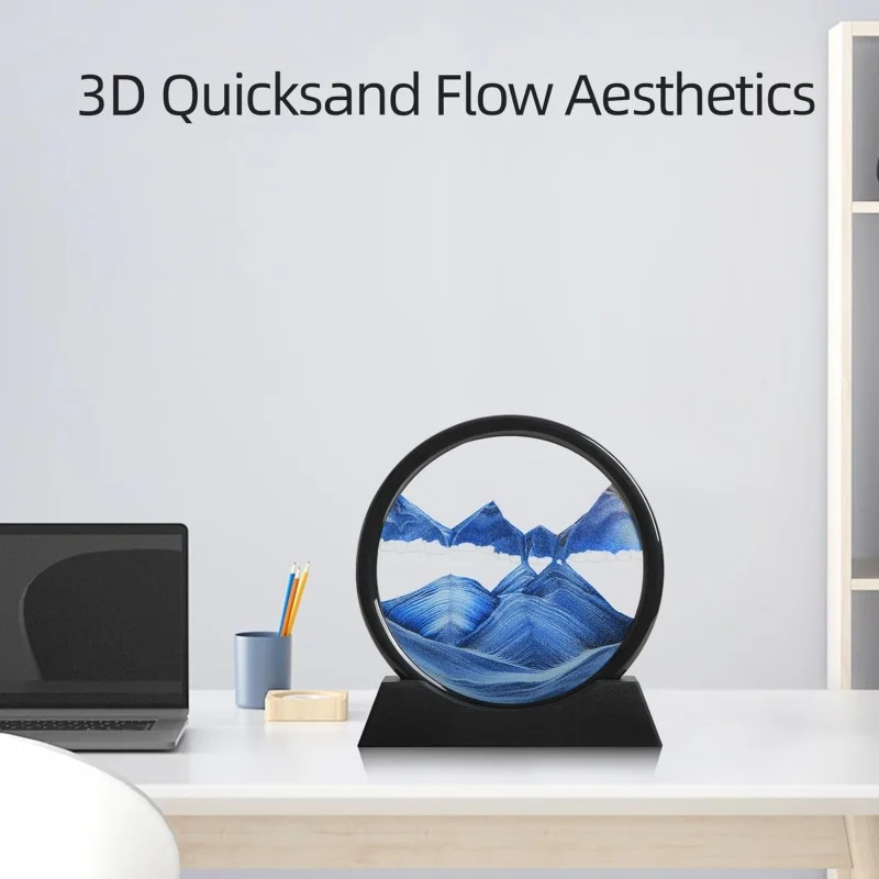 3D Hourglass Quicksand Moving Sand Art Picture Round Glass Deep Sea Sandscape Craft Flowing Painting Home Office Work Decor - Image 4