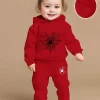 Newborn Cute Spider Print Fleece Sweatshirt + Sport Casual Pants Set Autumn Winter Gift Suitable for Outdoor