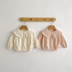 New autumn baby clothing for 0-3 years old, knitted sweater with ruffle collar pullover sweater, long sleeved top