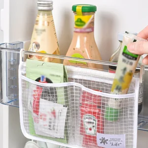 1pc-Refrigerator Storage Mesh Bag Hanging Household Classification Storage Bag Double Compartment Storage Hanging Bag
