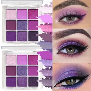 9 Colors Glitter Eyeshadow Palette Purple Glitter Pearlescent Matte Eye Shadows Shimmer Long Lasting Women Eye Pigments Makeup
