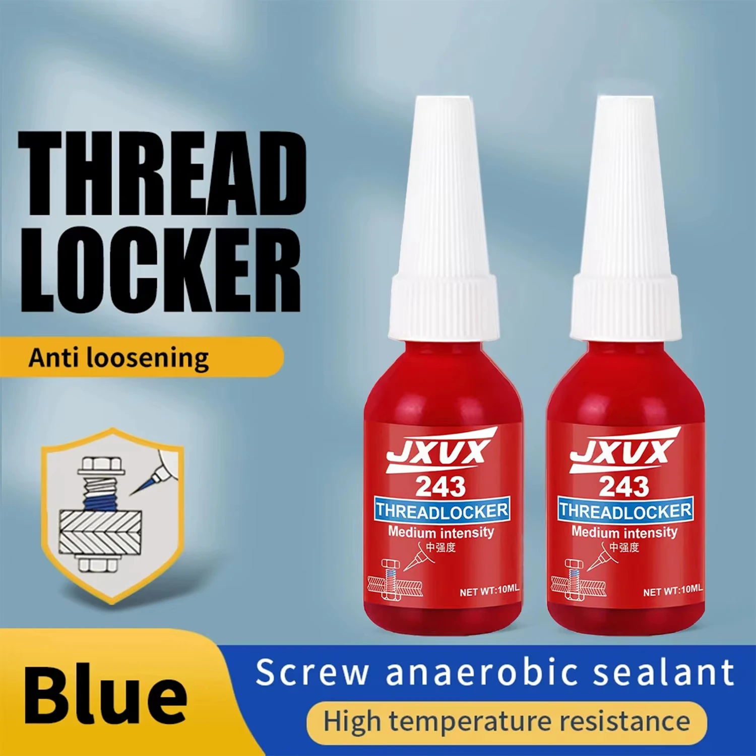 10-pack Anaerobic Adhesive 243 Blue Threadlocker Thread Sealant Anti-Shock Anti-Loosening Adhesive High-Temperature Resistant Removable Equivalent to Loctitl