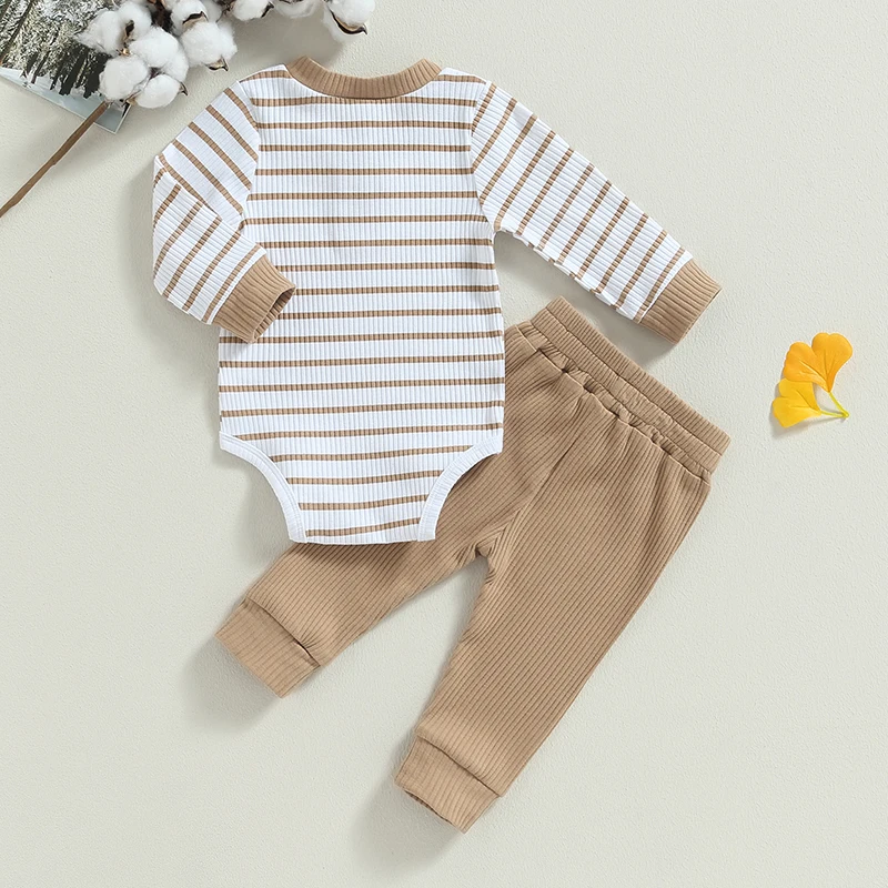 Newborn Baby Boys Girl Fall Winter Clothes Ribbed Knitted Long Sleeve Romper Solid Long Pants Cotton Infant Outfits - Image 5
