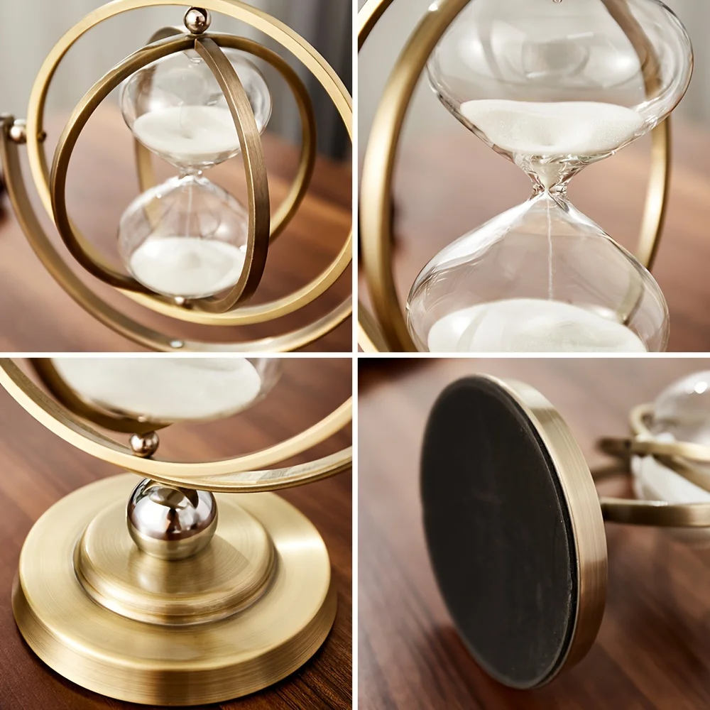 Vintage 30-Minute Sand Timer, 720° Rotating Metal & Glass Hourglass for Desk Decor. - Image 5