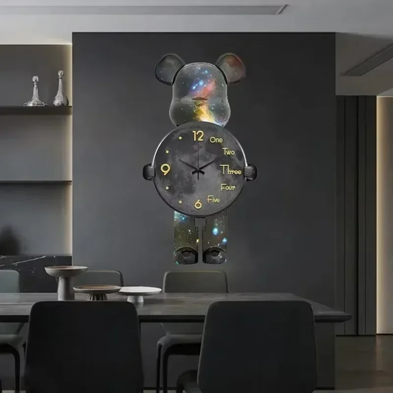 Aesthetic Bear Wall Clocks LED Lamp Bear Wall Silent Light Clock Luxurious Unique Living Room Porch Decor Interior Ornament - Image 2