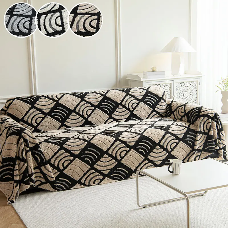 1PC-Two tone checkered sofa towel with high-end feel, a full set of anti slip sofa cushion fabric suitable for all seasons - Image 3