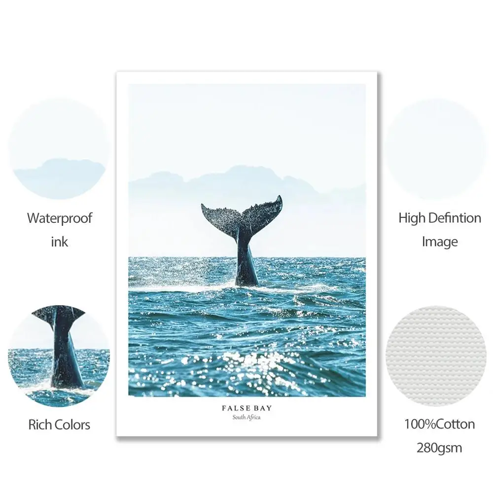 Tail Sea HD Canvas Oil Painting Poster Prints Home Bedroom Living Room Decoration Scandinavian Minimalist Wall Art Blue Whale - Image 5
