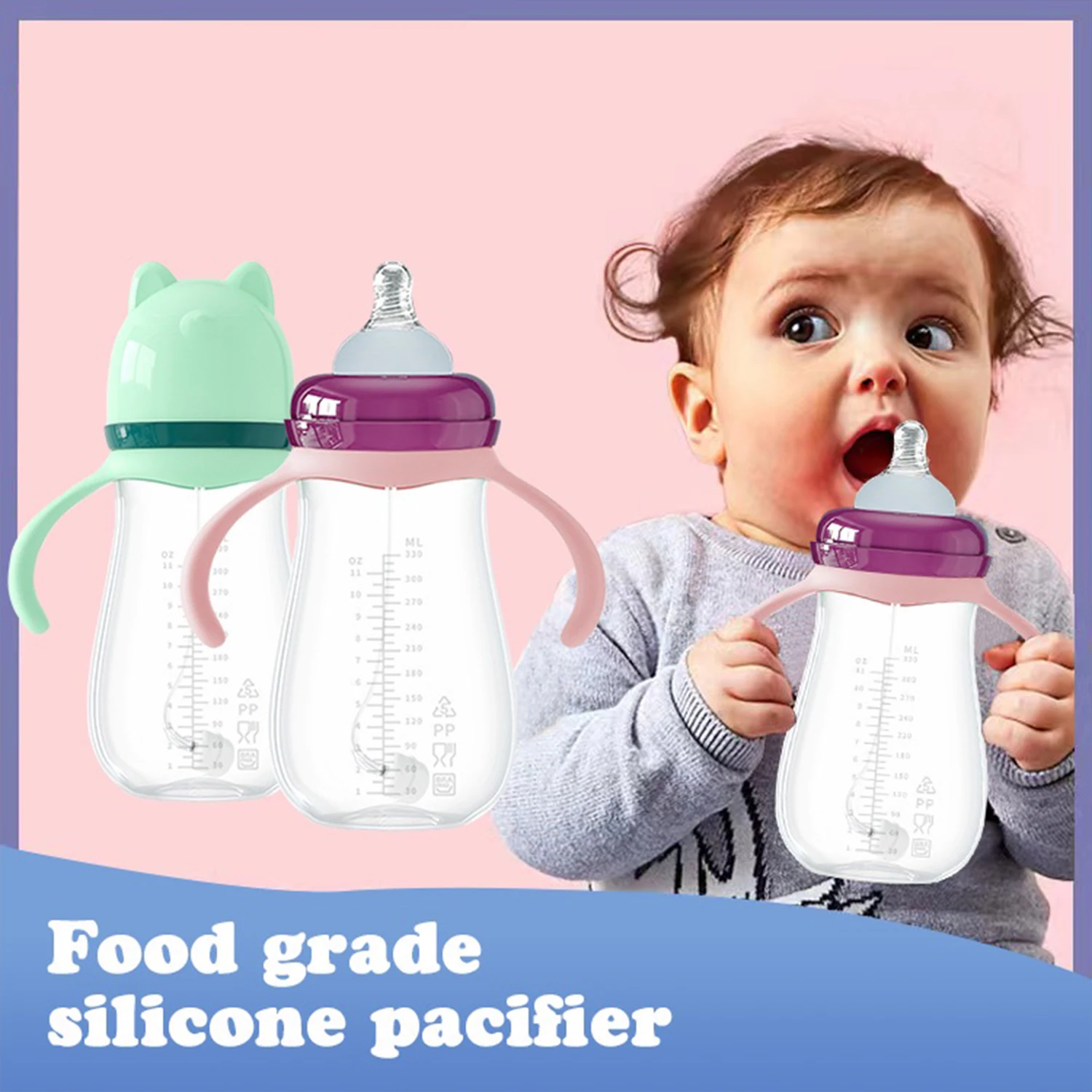 Newborn Cat Lid Wide Mouth PP Bottle, 240ml Baby Anti-flatulence Bottle, Thickened and Drop-proof, Inverted without Leakage - Image 2