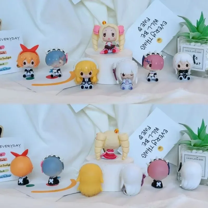 Cute Re Zero Rem Figure Mini Emilia Ram Statue Anime Re:Zero Rem Action Figurine PVC Sculpture Desk Decoration House Accessories - Image 2