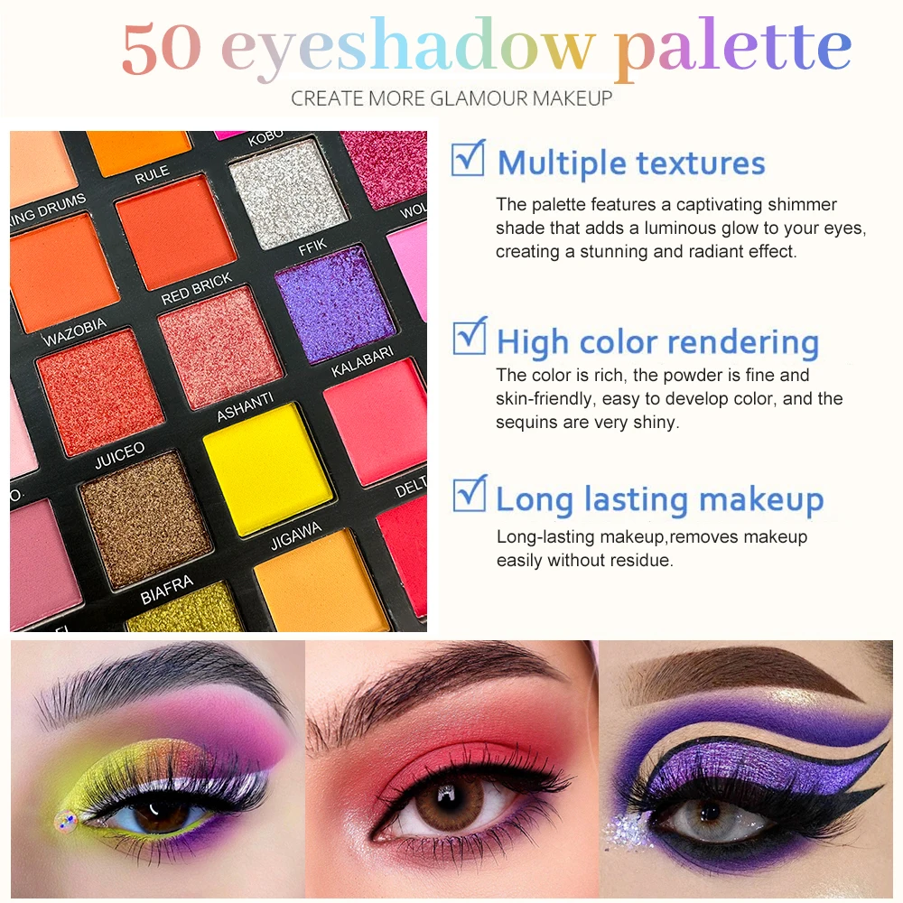 50 Color Eye Shadow Matte Shimmer Makeup Plate Highly Colored Color Powder Durable Waterproof Eye Shadow Makeup Plate Cosmetics - Image 4