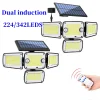 Outdoor Solar Lights 224/342LEDS Dual induction Solar Motion Sensor Lights Solar Wall Lamp With 3 Modes Waterproof Flood Lights