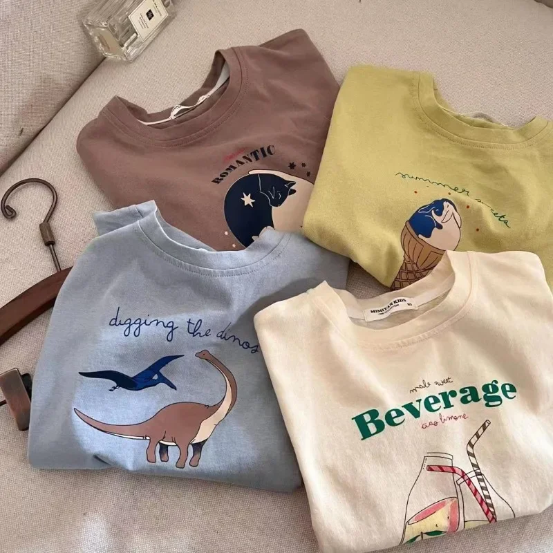 Summer Clothes Fashion Cute Boy Girl Children Cartoon Bear Short Sleeve T-shirt Baby Letter Loose Tops Kis Cotton Casual Tees - Image 3