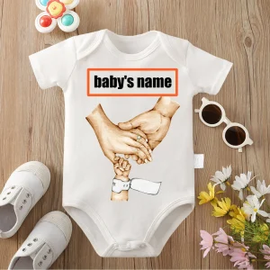 Custom Text (Baby's Name) Jumpsuit New Family Member Print Cotton Onesie 0-12 Months Triangle Romper Design DIY Newborn Clothes