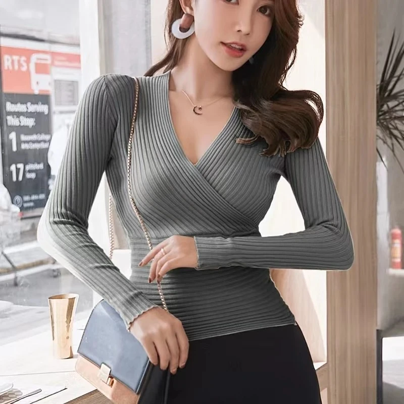 Zjaiss Women New Fashion Slim Long Sleeve Knit Pullovers 2026 Autumn Winter Sexy Deep V Neck Sweater Korean Style Basic Tops - Image 4