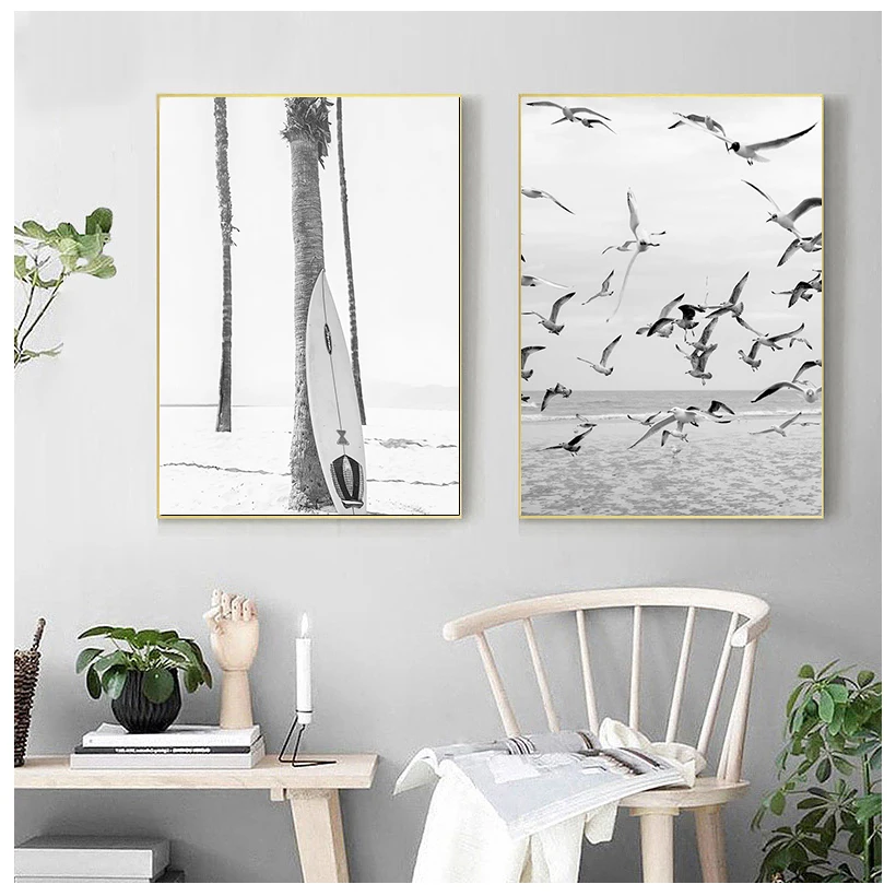 Surf Poster California Wall Art Black and White Ocean Print Beach Canvas Painting Surfing Coastal Decor for Living Room - Image 3