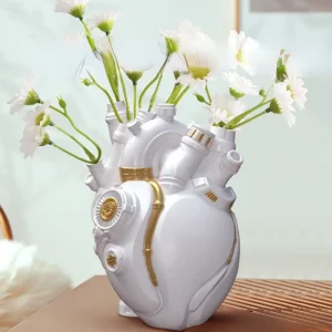 Resin Heart Shape Flower Vase Cyberpunk Heart Statue Flower Container Pots Sculpture Desktop Home Decoration Ornament Craft Gift