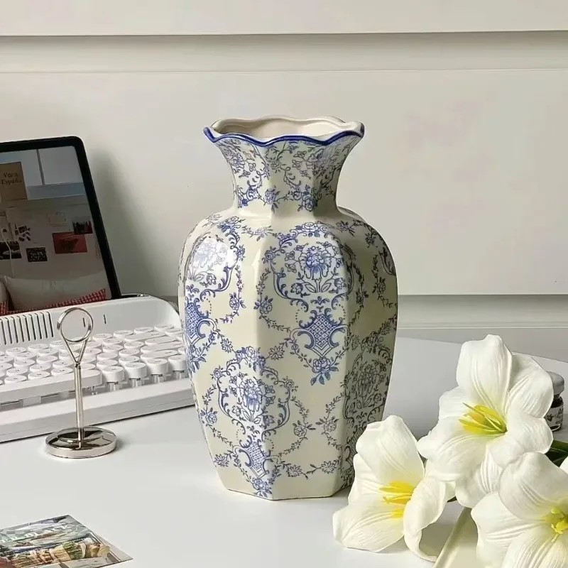 1PCS New Chinese Hand-Painted Blue and White Porcelain Vase Arrangement Decor for Living Room Dining Room Entryway - Image 5