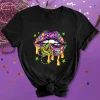 Mardi Gras Lip Printed Women Shirt Mardi Gras Female T-shirt Girls Carnival Outfit Tee Holiday Bleached Short Sleeve Tops Shirts