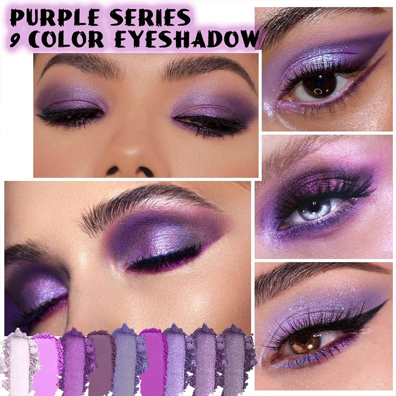 9-Color Purple Eyeshadow Palette – Matte & Shimmer, Waterproof Long-Lasting, Smoky & Natural Looks, Unisex - Image 3
