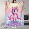 Customizable unicorn throw blanket with name, perfect for naps, camping and travel, makes a great holiday gift, flannel fabric