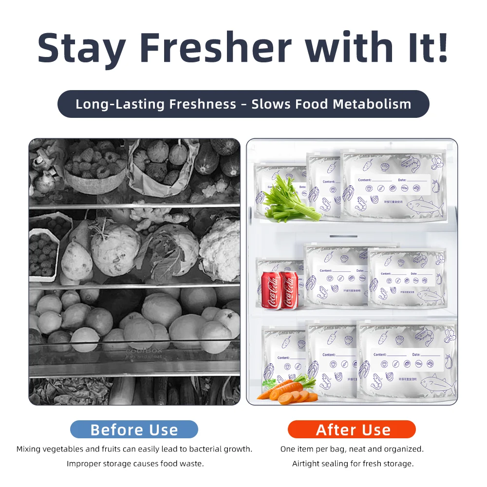 10pcs Food Grade Aluminum Foil Antibacterial Ziplock Bags for Fridge Freezer Meat Veg Storage, Holiday Party Home Use - Image 2