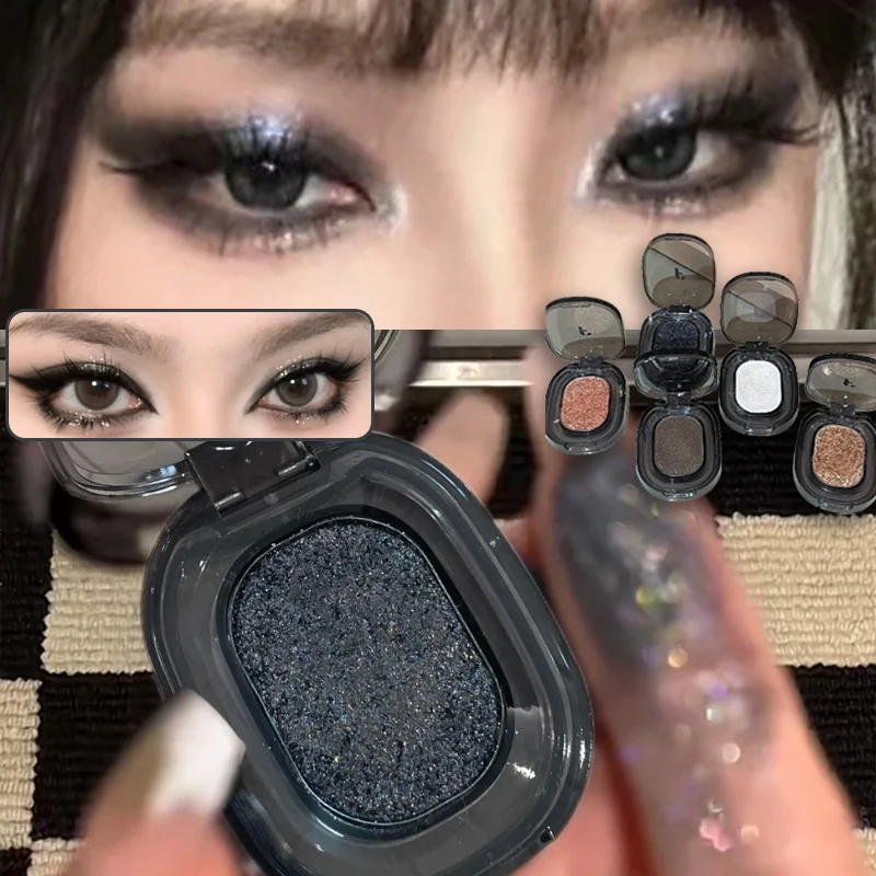 Punk Smoky Black Eyeshadow Makeup Palette Glitter Metallic Dark Silver Eye Shadow Highlighter Pearl Brown Eyes Pigments Cosmetic