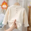 ‌Baby Girls Boys Fleece Lined Bodysuit Winter Thickened Half Neck Thermal Undershirt Pure Color Warm Base Layer Infant Toddler‌