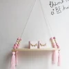 Macrame Wall Hanging Shelf for Girls Kids Nursery Decorations Boho Pink Wooden Display Floating Shelves Wall Decor Bedroom