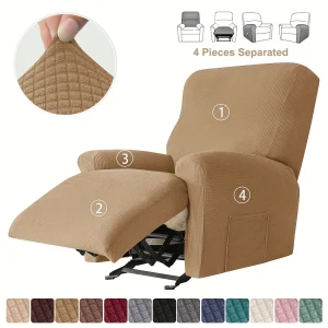 Recliner Sofa Cover Lazy Chair Solid Color Cushion Cover Stretch Spandex Couch Slipcovers Non Slip Armchair Slipcovers 4pcs/set