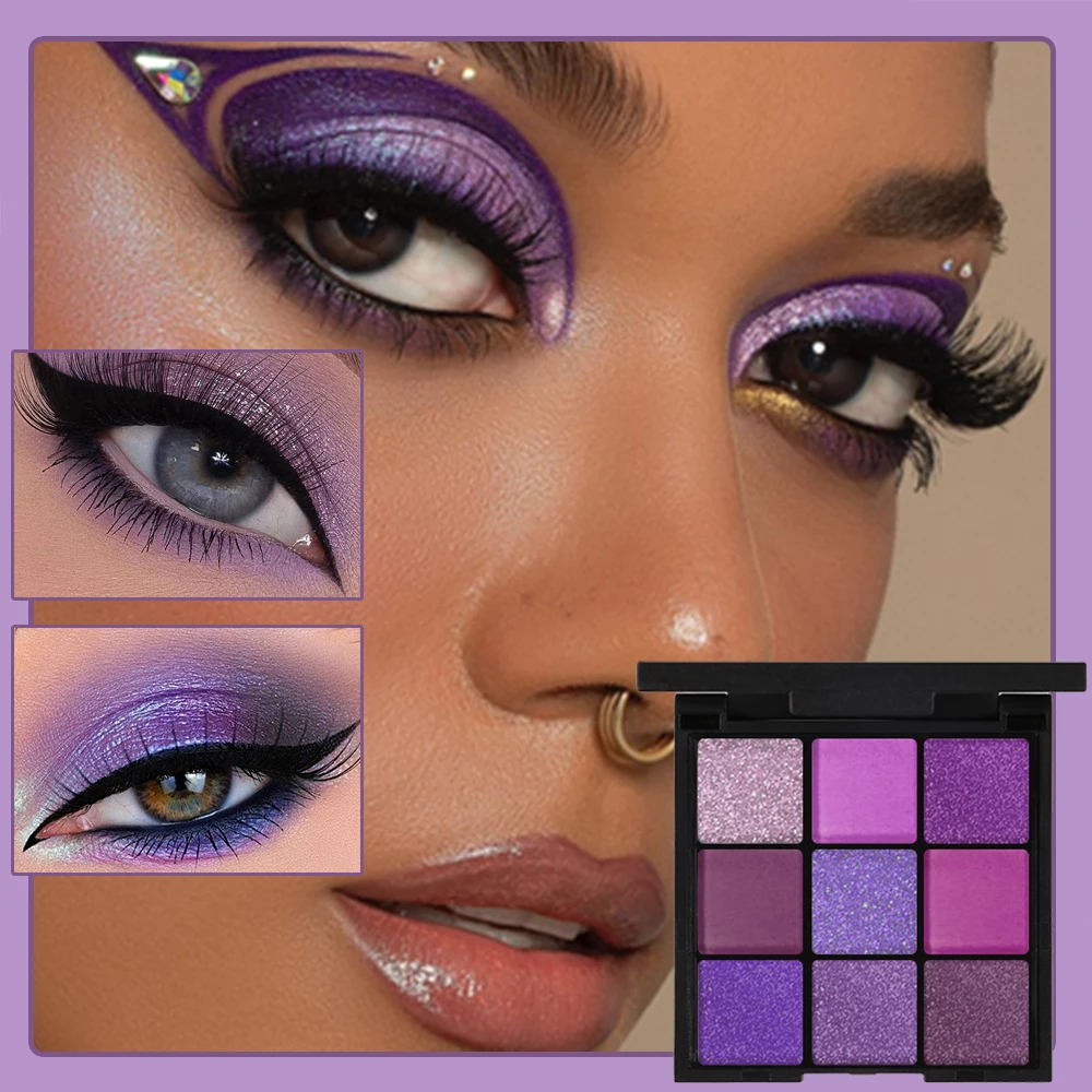 9-Color Purple Eyeshadow Palette – Matte & Shimmer, Waterproof Long-Lasting, Smoky & Natural Looks, Unisex - Image 4