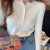 Knitted Women Sweater O-neck Button Pullovers Spring Autumn Basic Sweaters for Female Pullover Slim Solid Bold Stripes Tops