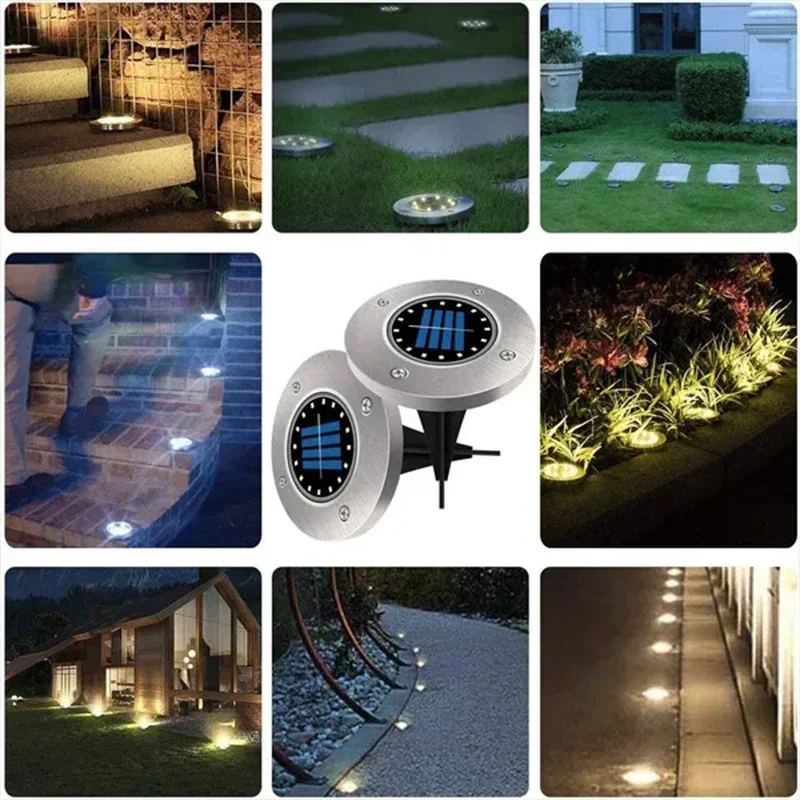 1/4/8Pcs Solar Lights Outdoor 8/20LEDs Disk Underground Lamp Spotlight Buried Solar Light for Home Garden Lawn Yard Decoration - Image 3