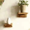 Rustic Wooden Wall Shelf Square Floating Shelves Ledge Boho Home Decor Plant Flower Pot Wall Hanging Living Room Display Stands