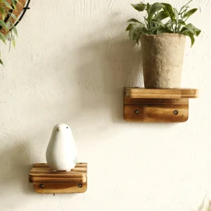 Rustic Wooden Wall Shelf Square Floating Shelves Ledge Boho Home Decor Plant Flower Pot Wall Hanging Living Room Display Stands