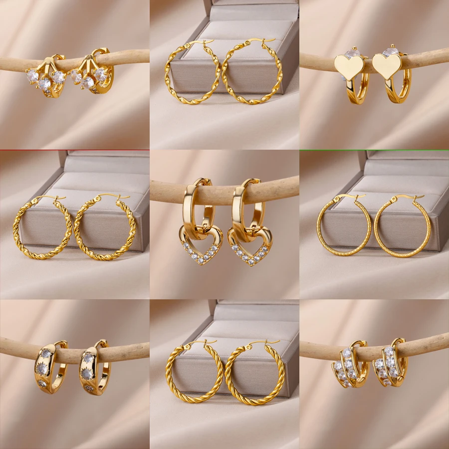 Hollow Heart Earrings for Women Stainless Steel Dangle Drop Earrings 2026 Trend Cubic Zirconia Wedding Couple Ear Jewelry aretes - Image 2