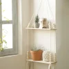 Macrame Hanging Shelf Wall Decor Handmade Rope Rustic Wood Floating Wall Shelf Display Stand Corner Wall Shelf For Photos Plant