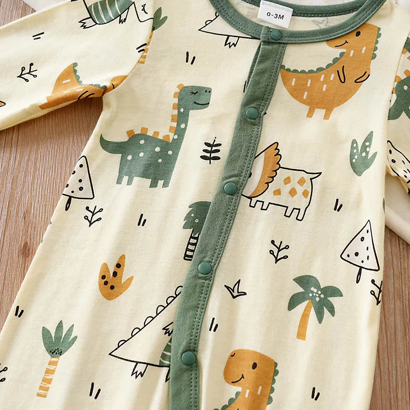 Spring and fall Cartoon dinosaur print cotton baby clothing Long-sleeved baby one-piece suits for 0-12 months boys and girls - Image 4