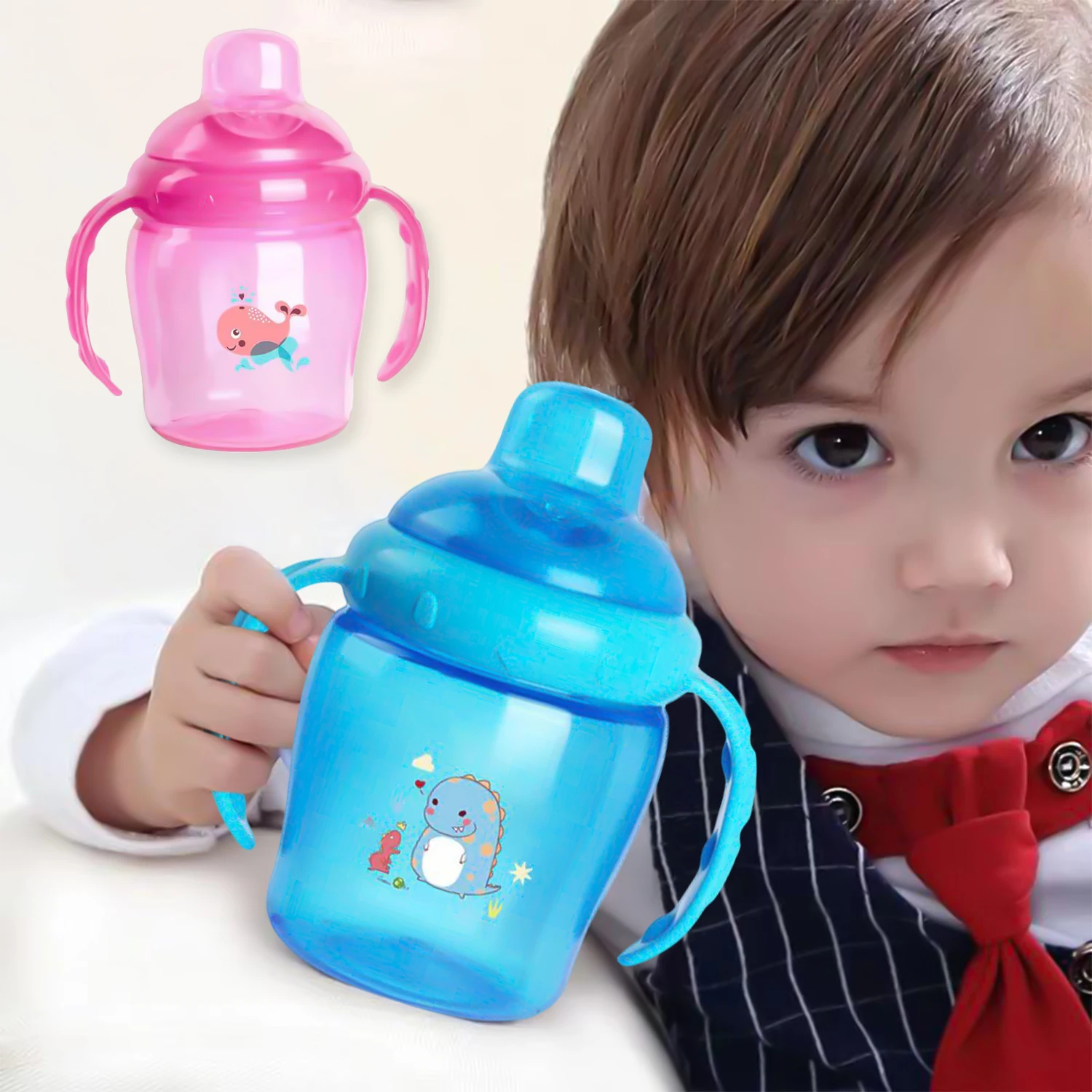 7-36 months old baby thick silicone duckbill cup with handle, 225ml, 2 colors available, inverted without leakage, BPA free - Image 4