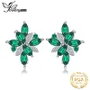 JewelryPalace Flower 2.4ct Green Simulated Nano Emerald 925 Sterling Silver Dangle Clip Earrings for Women Gemstone Jewelry