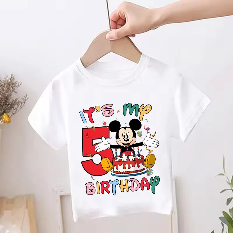 Mickey Mouse Child Birthday Clothes Girl Boy Number T Shirt Cartoon Print Kids Tee Baby Top Summer Infant Cute Short Sleeve Gift