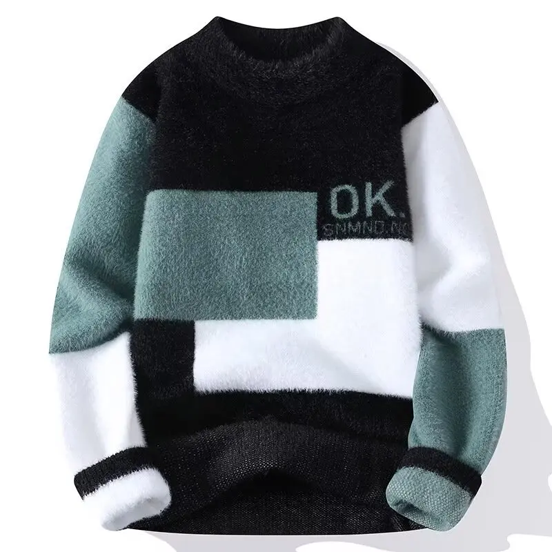 2024 New Men's Plush Sweater Pullovers Korean Winter Warm O Neck Black Sweater High Quality Cool Top Fashionable Men's Clothing - Image 5