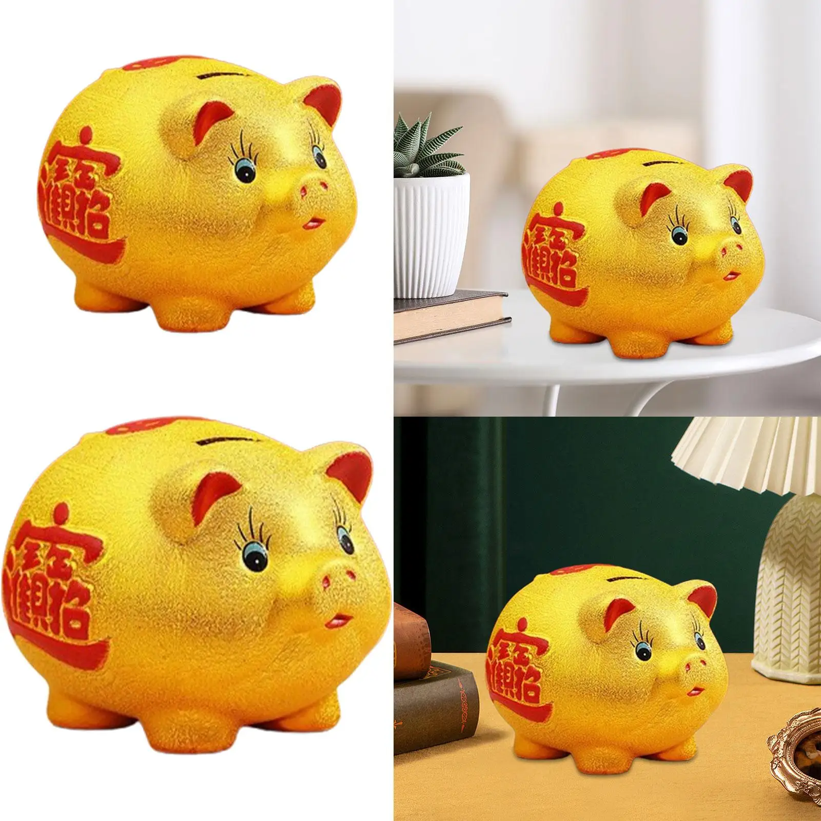 Ceramic Golden Pig Figurine Piggy Bank Table Ornament Adorable Money Box Pig Sculpture for Living Room Lovely Multifunctional