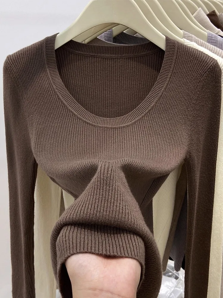2026 Soft Warm Simple Base Layer Top Women's Autumn Winter New Slim Fit Sweater Solid Color O-neck Knitted Pullovers - Image 3