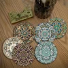 2D Retro Moroccan Mandala Design Wooden Coasters Set 4in Hot Coffee Cups Kitchen Dining Room Party Decorative Table Accessories