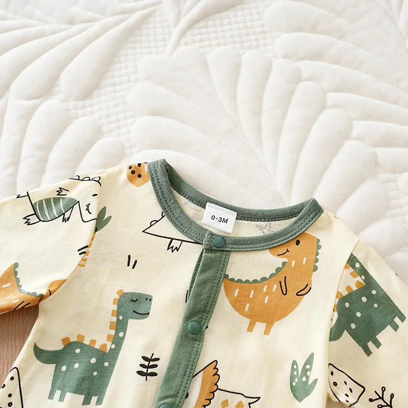 Spring and fall Cartoon dinosaur print cotton baby clothing Long-sleeved baby one-piece suits for 0-12 months boys and girls - Image 3