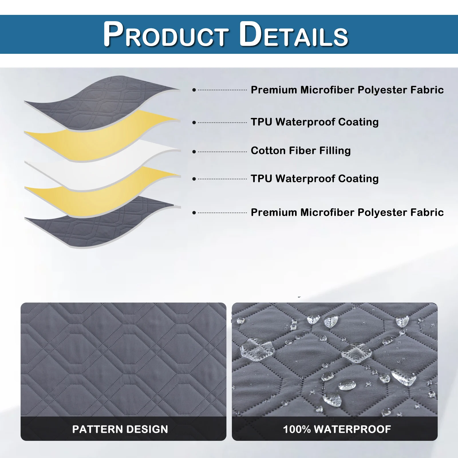 100% Waterproof Sectional Couch Covers 2 Pcs Quilted Slipcover Reversible L-Shape Sofa Covers for Living Room Pet Mat Protector - Image 4